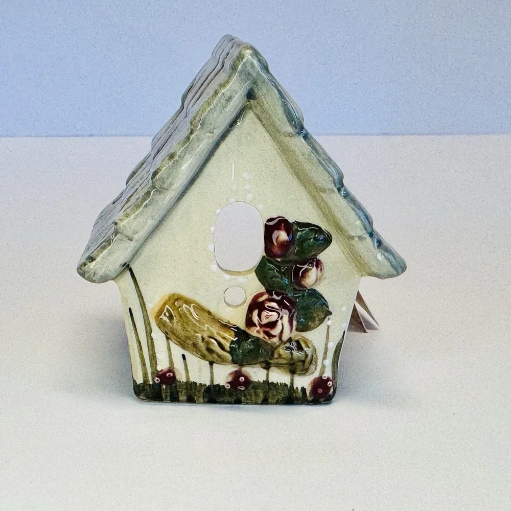 Crazy Mountain Ceramic Birdhouse Tea Light Candle Holders Set of 2 NWT‎